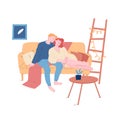 Young Loving Couple Hugging Sitting on Couch at Home. Man Embrace Woman Sitting on Sofa in Living Room