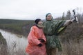 Young loving couple making selfie in the hillside to the river Royalty Free Stock Photo