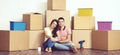 Young loving couple moving to a new house. Home and family concept. Royalty Free Stock Photo