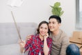 Young loving couple moving to a new house. Home and family concept Royalty Free Stock Photo