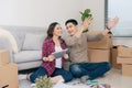 Young loving couple moving to a new house. Home and family concept Royalty Free Stock Photo