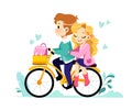 Young Loving Couple Riding Bicycle Together. Summer Time Vacation Sparetime, Leisure, Romantic Voyage. Love Relations Royalty Free Stock Photo