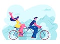 Young Loving Couple Riding Tandem Bicycle Together. Summer Time Vacation Sparetime, Leisure, Romantic Voyage Royalty Free Stock Photo