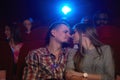 Young loving couple sharing romantic moment at the cinema Royalty Free Stock Photo