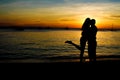 Young loving couple on wedding day on tropical beach and sunset Royalty Free Stock Photo