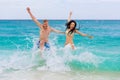 Young loving happy couple on tropical beach Royalty Free Stock Photo