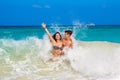 Young loving happy couple on tropical beach,