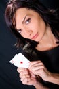 Young lucky gambler with cards Royalty Free Stock Photo