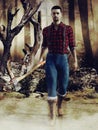 Young lumberjack with an axe