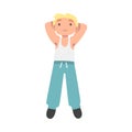 Young Lying Blond Man Watching Sky View from Above Vector Illustration