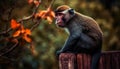 Young macaque sitting on tree branch, looking generated by AI