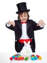 Young magician boy performing an easter trick Royalty Free Stock Photo