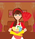 Young Maid Holding Cleaning Supplies Royalty Free Stock Photo