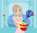 Young Maid Holding Cleaning Supplies Royalty Free Stock Photo