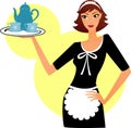 Young maid woman with dishes Royalty Free Stock Photo