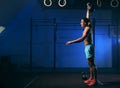 Young male adult exercising with kettlebell in gym Royalty Free Stock Photo