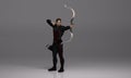 3D Render : a young male archer pose practicing archery in the studio