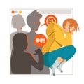 Young Male as Victim of Cyberbullying Suffering from Violence and Hatred from Social Media Vector Illustration