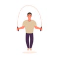 Young male athlete skipping rope. Vector art