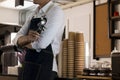 Young male Bartender in cafe restaurant. Royalty Free Stock Photo