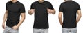 Young male in blank black T-shirt, front and back view, white background . Design men tshirt template and mockup for print Royalty Free Stock Photo
