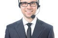 Young male call center operator in suit Royalty Free Stock Photo
