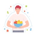 Young Male Character Holding Vitaminic Fruits Vector Illustration Royalty Free Stock Photo