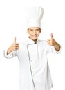 Young male chef with thumb up isolated on white