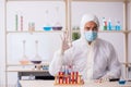 Young male chemist in drugs syntesis concept Royalty Free Stock Photo