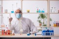 Young male chemist in drugs syntesis concept Royalty Free Stock Photo