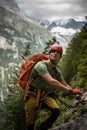 Young, male climber on a via ferrata route