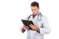 Young male doctor holding insurance forms