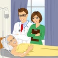 Young male doctor and nurse visiting a senior old man patient Royalty Free Stock Photo