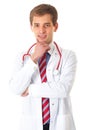 Young male doctor with stethoscope, isolated Royalty Free Stock Photo