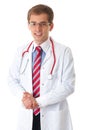 Young male doctor with stethoscope, isolated Royalty Free Stock Photo