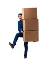 Young male employee with boxes isolated on white Royalty Free Stock Photo