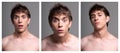 Young male expressions from surprise Royalty Free Stock Photo