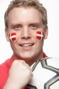 Young Male Football Fan With Danish Flag Painted O Royalty Free Stock Photo
