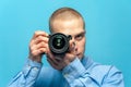 Young male guy photographer with dslr camera Royalty Free Stock Photo