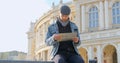 Young male hipster traveler