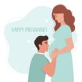Young male kissing his pregnant wife's belly. Happy pregnancy concept. Vector illustration flat style