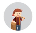 Young male lumberjack standing with big wood Royalty Free Stock Photo