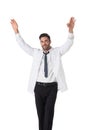 Male medical doctor with raised arms Royalty Free Stock Photo