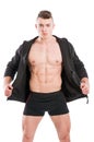 Young Male Model Wearing Open Hoodie And Underwear