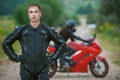 Young male motorcyclist Royalty Free Stock Photo