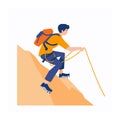 Young male mountain climber ascending steep cliff using rope. Adventure, risk, outdoor