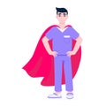 Young male nurse hospital medical employee with hero cape behind