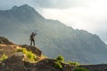 Young male photographer looking at scenery in Queenstown Royalty Free Stock Photo