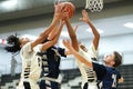 Young male players on the court at a fall Merrillville high school basketball game Royalty Free Stock Photo