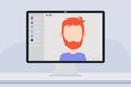 Young male redhead blogger in live streaming online event. Video conference remote working. Vlogger concept. Vector flat people Royalty Free Stock Photo